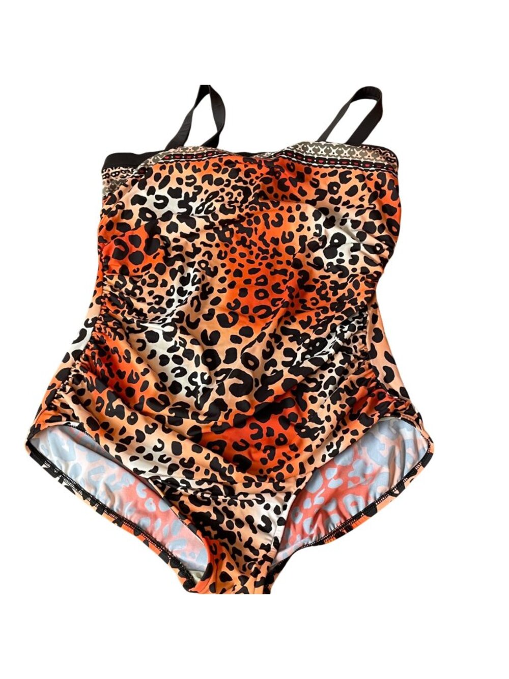 Maxine of Hollywood Cheetah Leopard Animal Print Ruched 1 Piece Swimsuit Sz 18